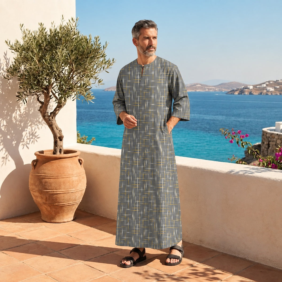 PREMIUM MODERN MINIMALIST LINE ROUND NECK MUSLIM JUBAH
