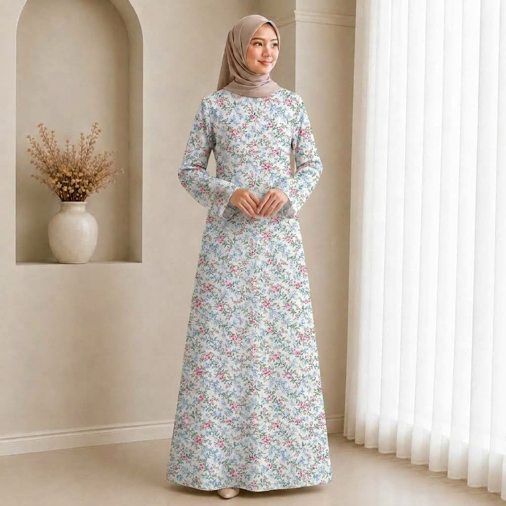 PREMIUM SOFT FLORAL PRINTED MUSLIMAH JUBAH