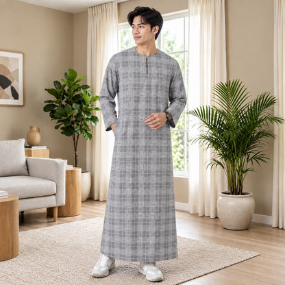 PREMIUM GRID PRINTED ROUND NECK MUSKIM JUBAH