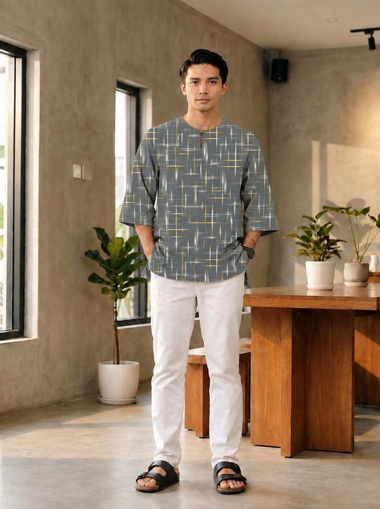 PREMIUM MODERN MINIMALIST LINE ROUND NECK MUSLIM KURTA