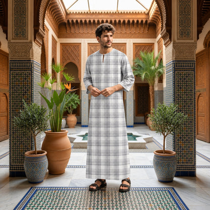 PREMIUM MODERN TARTAN PLAID PRINTED ROUND NECK MUSLIM JUBAH