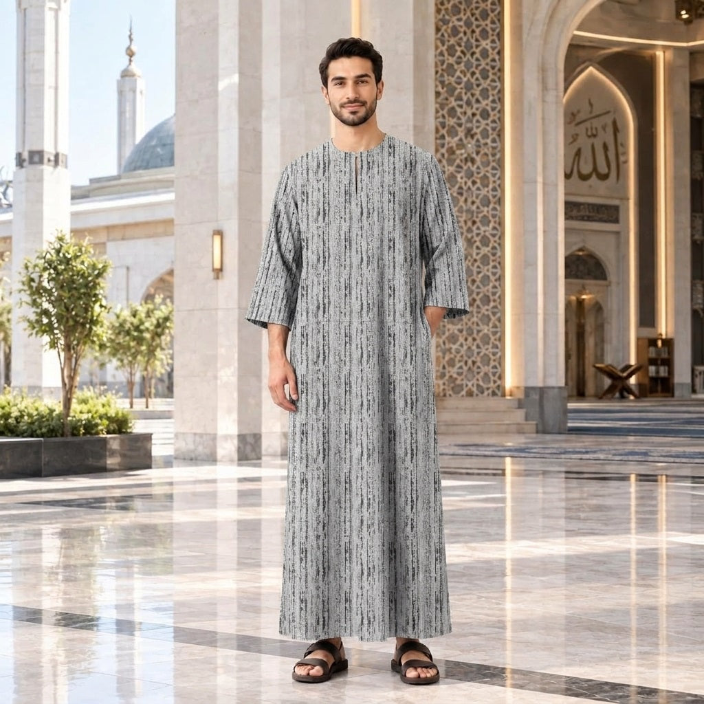 PREMIUM MINIMALIST ABSTRACT VERTICAL PRINTED ROUND NECK MUSLIM JUBAH