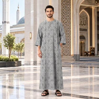 PREMIUM MINIMALIST ABSTRACT VERTICAL PRINTED ROUND NECK MUSLIM JUBAH