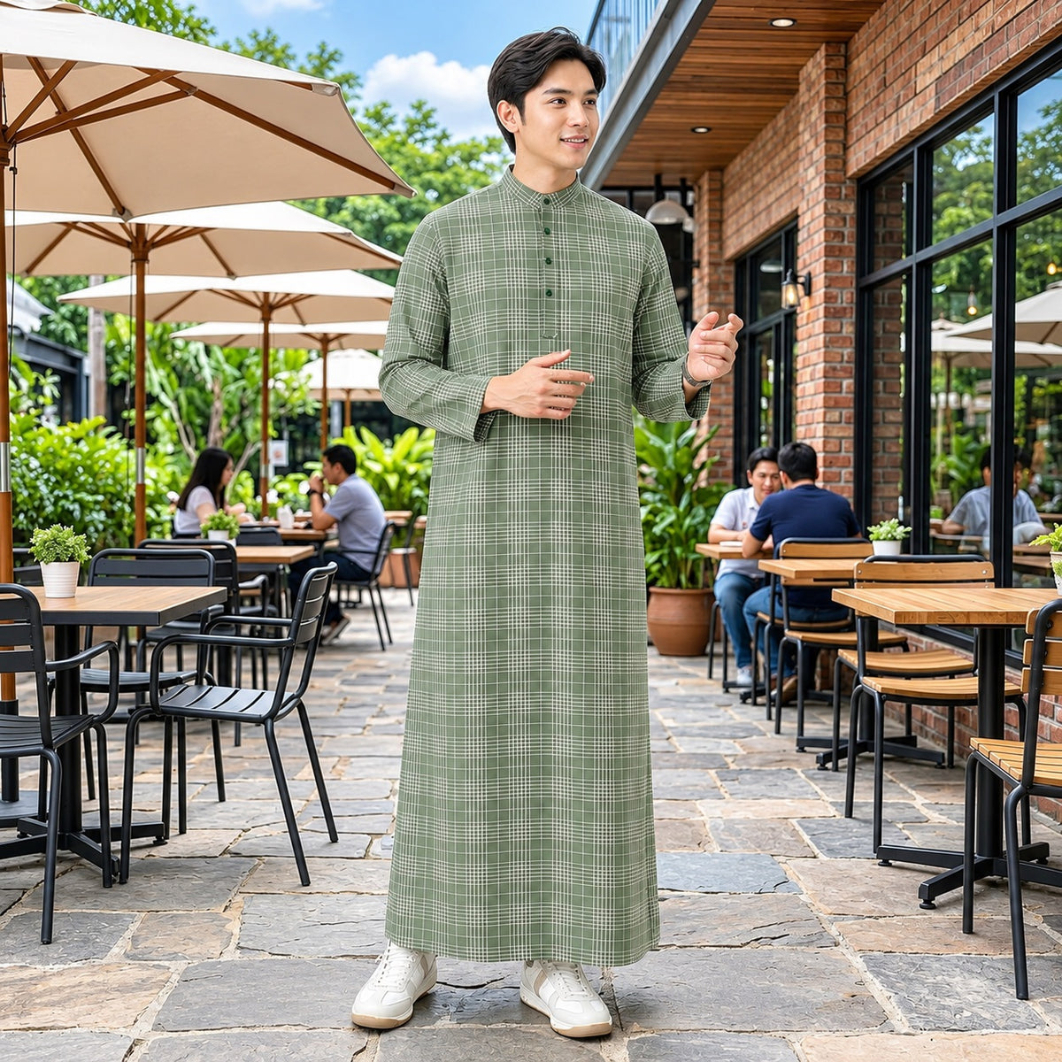 PREMIUM GRID PRINTED MUSLIM JUBAH BAND COLLAR