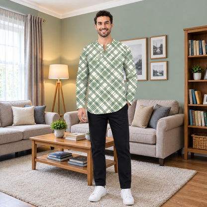 PREMIUM MODERN PLAID PRINTED ROUND NECK MUSLIM KURTA