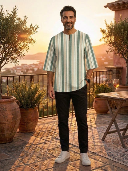 PREMIUM MODERN MULTI-STRIPE PRINTED ROUND NECK MUSLIM KURTA
