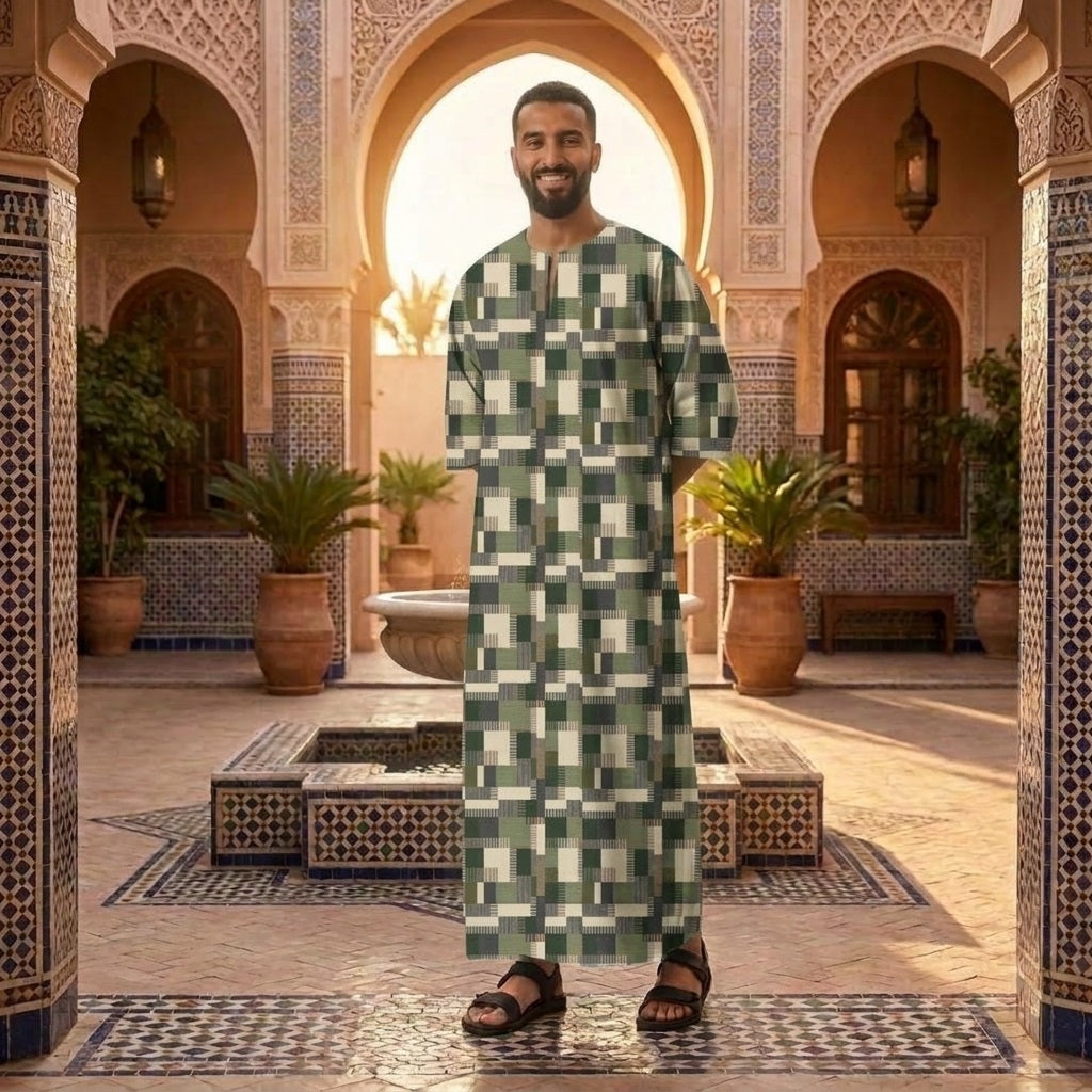 PREMIUM MODERN GEOMETRIC PRINTED ROUND NECK MUSLIM JUBAH