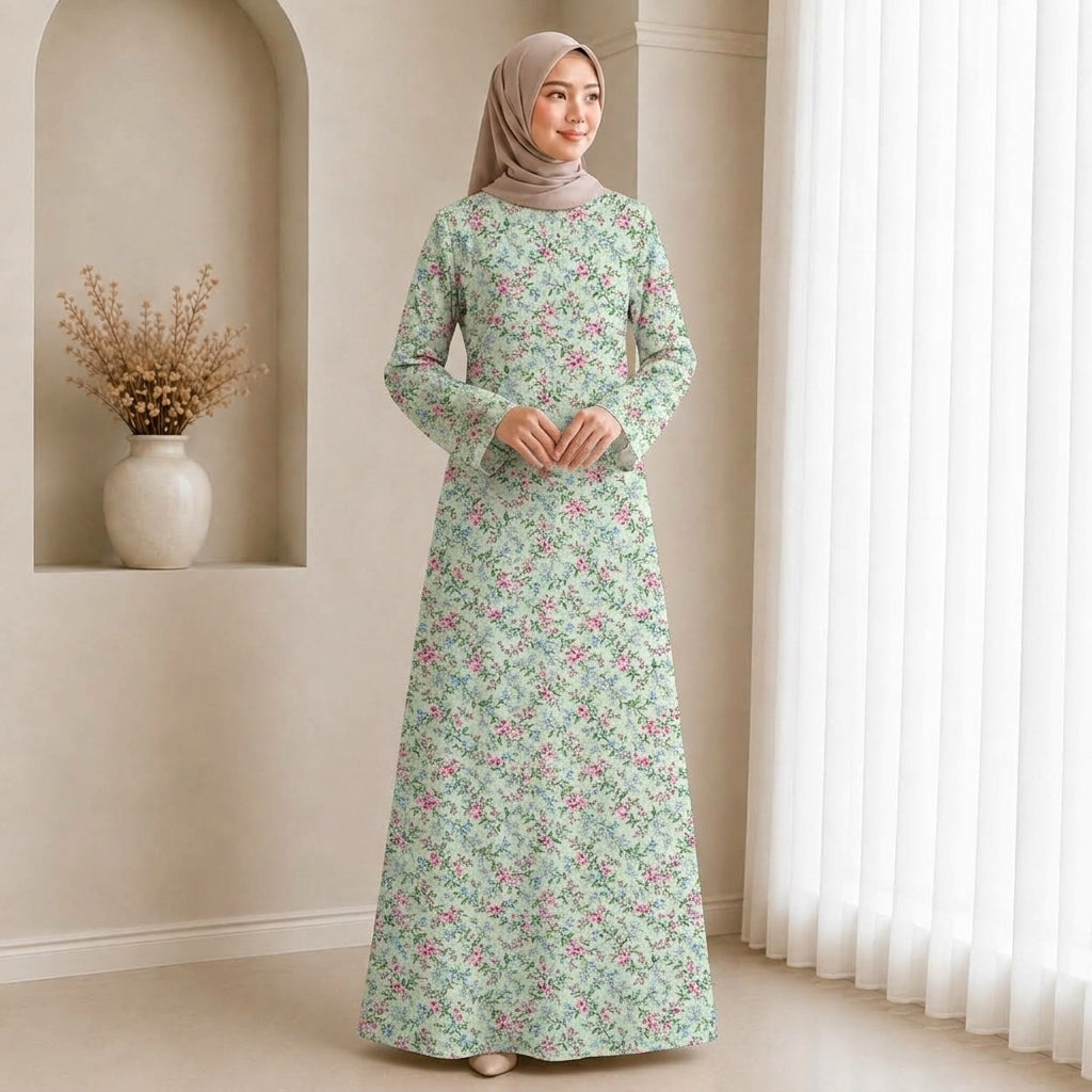 PREMIUM SOFT FLORAL PRINTED MUSLIMAH JUBAH