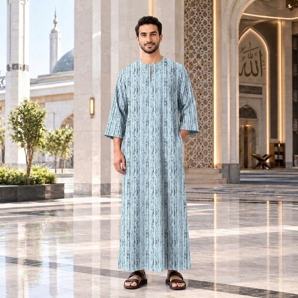 PREMIUM MINIMALIST ABSTRACT VERTICAL PRINTED ROUND NECK MUSLIM JUBAH