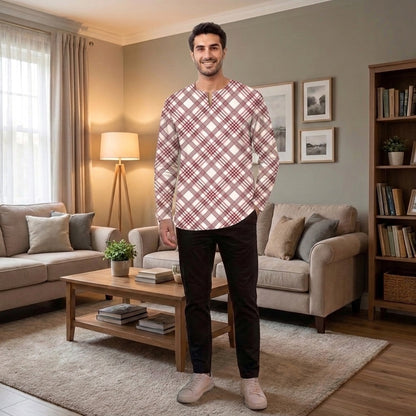 PREMIUM MODERN PLAID PRINTED ROUND NECK MUSLIM KURTA