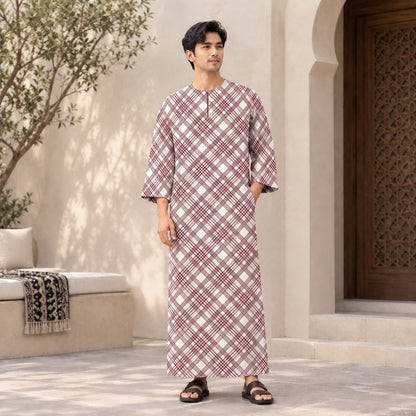 PREMIUM MODERN PLAID PRINTED ROUND NECK MUSLIM JUBAH