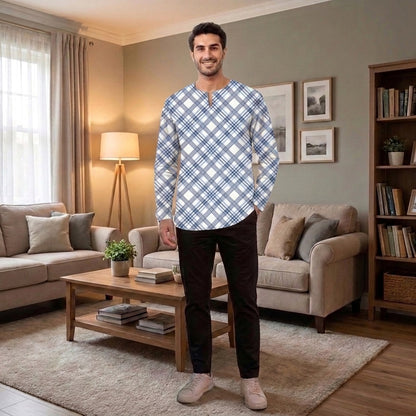 PREMIUM MODERN PLAID PRINTED ROUND NECK MUSLIM KURTA