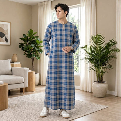 PREMIUM GRID PRINTED ROUND NECK MUSKIM JUBAH