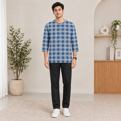 PREMIUM GRID PRINTED ROUND NECK MUSLIM KURTA