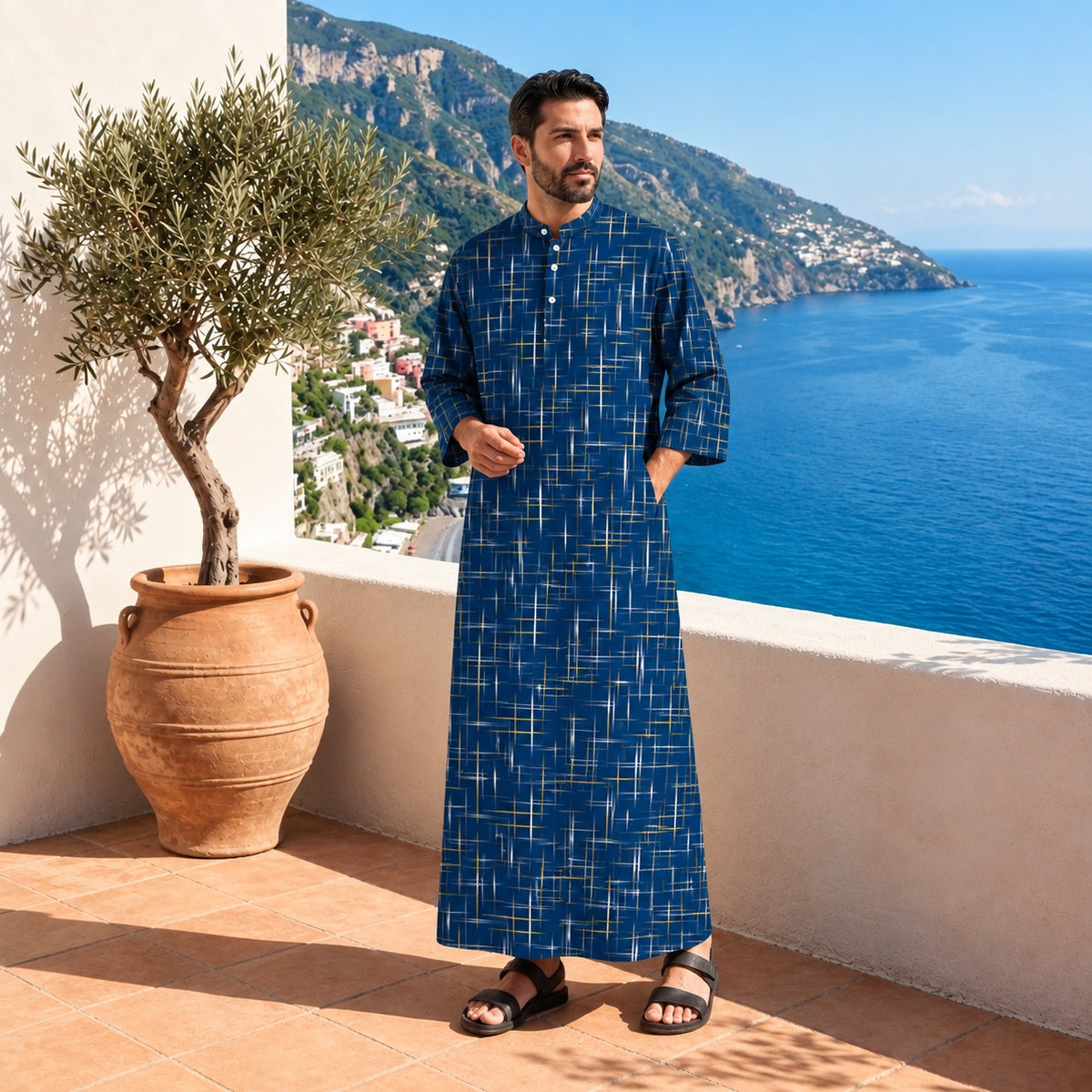 PREMIUM MODERN MINIMALIST LINE BAND COLLAR MUSLIM JUBAH