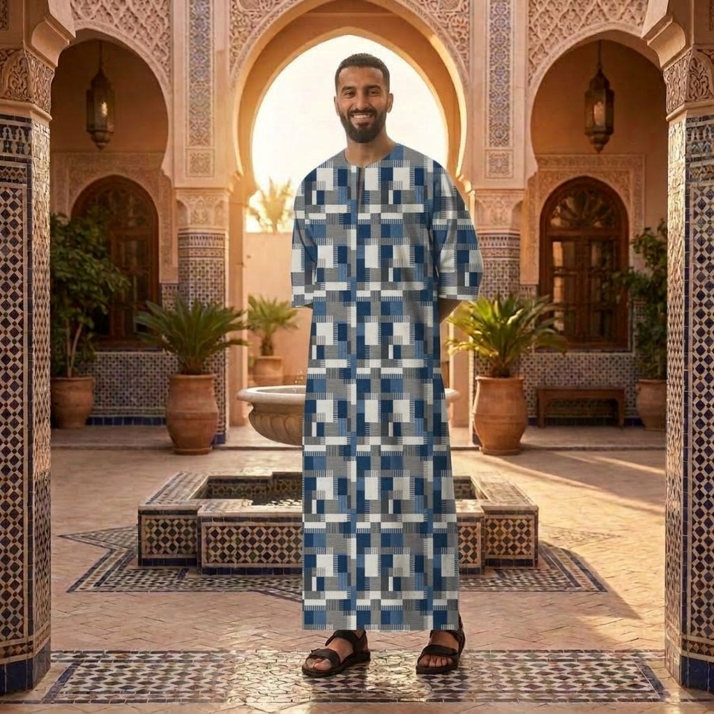 PREMIUM MODERN GEOMETRIC PRINTED ROUND NECK MUSLIM JUBAH