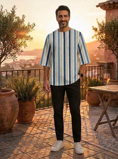 PREMIUM MODERN MULTI-STRIPE PRINTED ROUND NECK MUSLIM KURTA