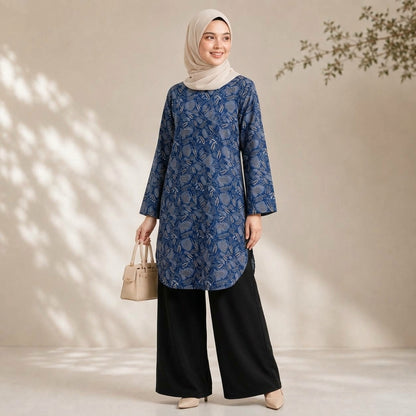 PREMIUM EXCLUSIVE LEAF PRINTED LONG BLOUSE