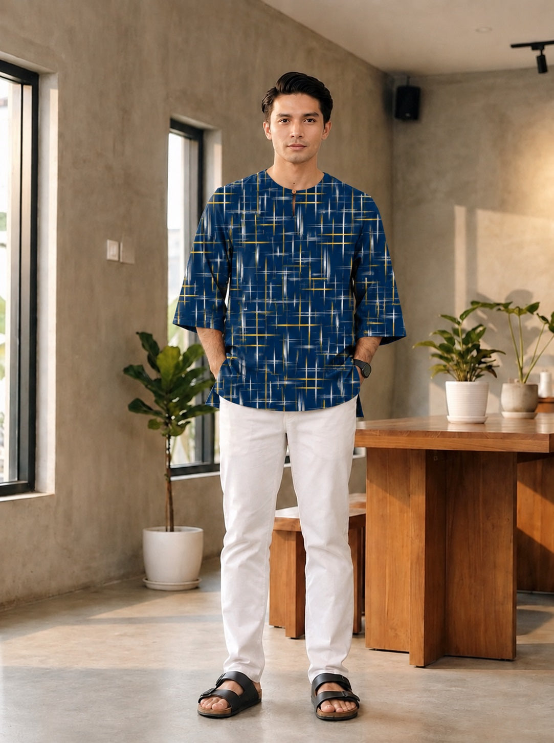 PREMIUM MODERN MINIMALIST LINE ROUND NECK MUSLIM KURTA