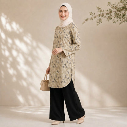 PREMIUM EXCLUSIVE LEAF PRINTED LONG BLOUSE