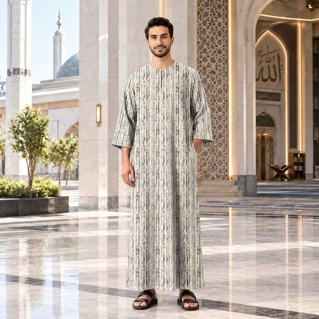 PREMIUM MINIMALIST ABSTRACT VERTICAL PRINTED ROUND NECK MUSLIM JUBAH