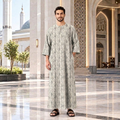 PREMIUM MINIMALIST ABSTRACT VERTICAL PRINTED ROUND NECK MUSLIM JUBAH