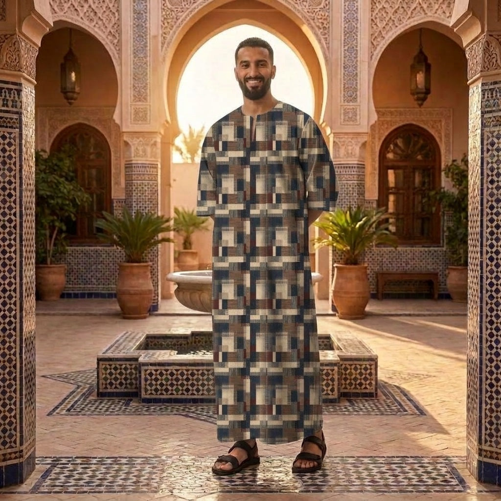 PREMIUM MODERN GEOMETRIC PRINTED ROUND NECK MUSLIM JUBAH