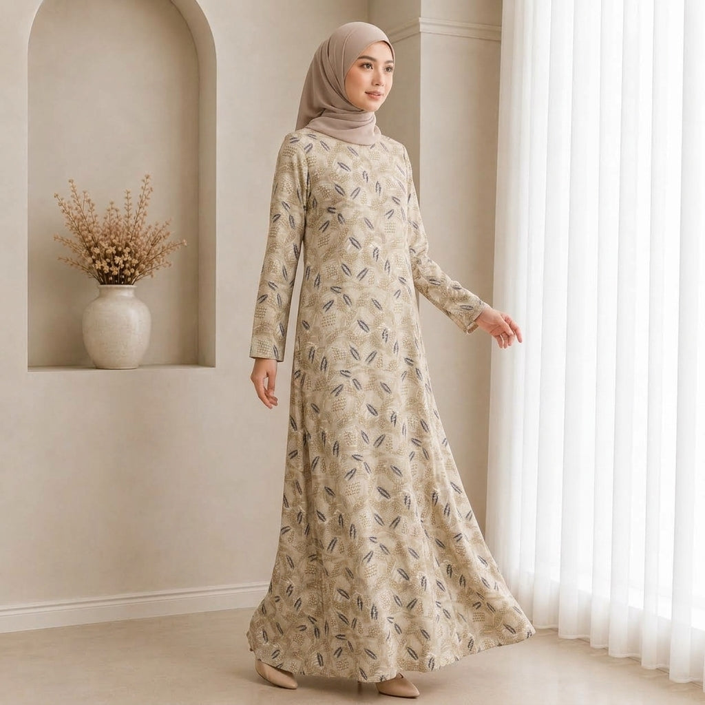 PREMIUM EXCLUSIVE LEAF PRINTED MUSLIMAH JUBAH