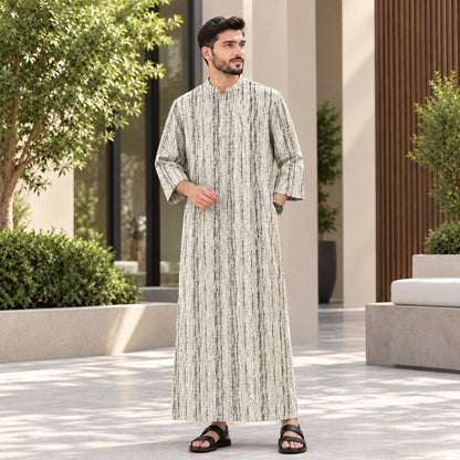 PREMIUM MINIMALIST ABSTRACT VERTICAL PRINTED BAND COLLAR MUSLIM JUBAH