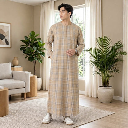 PREMIUM GRID PRINTED ROUND NECK MUSKIM JUBAH