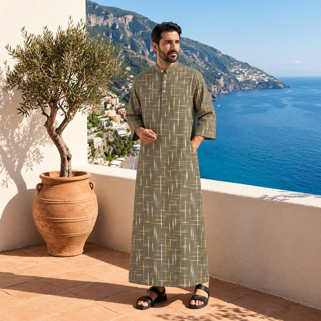 PREMIUM MODERN MINIMALIST LINE BAND COLLAR MUSLIM JUBAH
