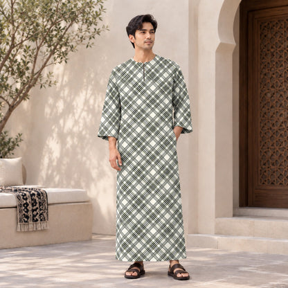 PREMIUM MODERN PLAID PRINTED ROUND NECK MUSLIM JUBAH