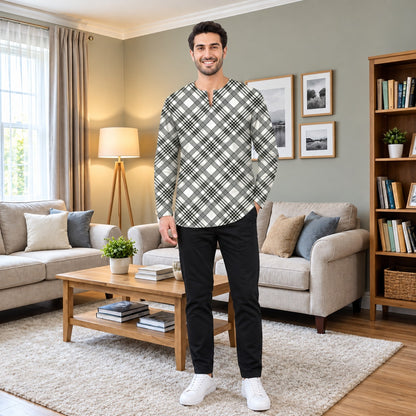 PREMIUM MODERN PLAID PRINTED ROUND NECK MUSLIM KURTA