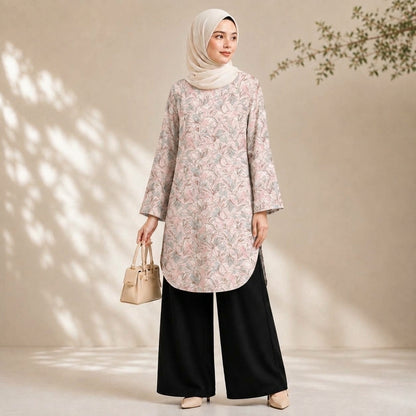 PREMIUM DELICATE FLORAL PRINTED LONG BLOUSE
