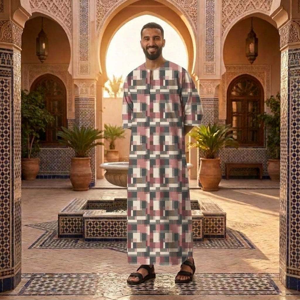 PREMIUM MODERN GEOMETRIC PRINTED ROUND NECK MUSLIM JUBAH