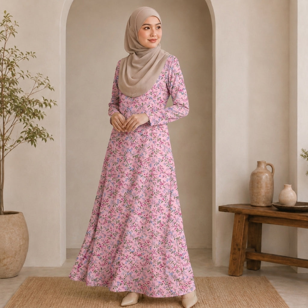 PREMIUM SOFT FLORAL PRINTED MUSLIMAH JUBAH