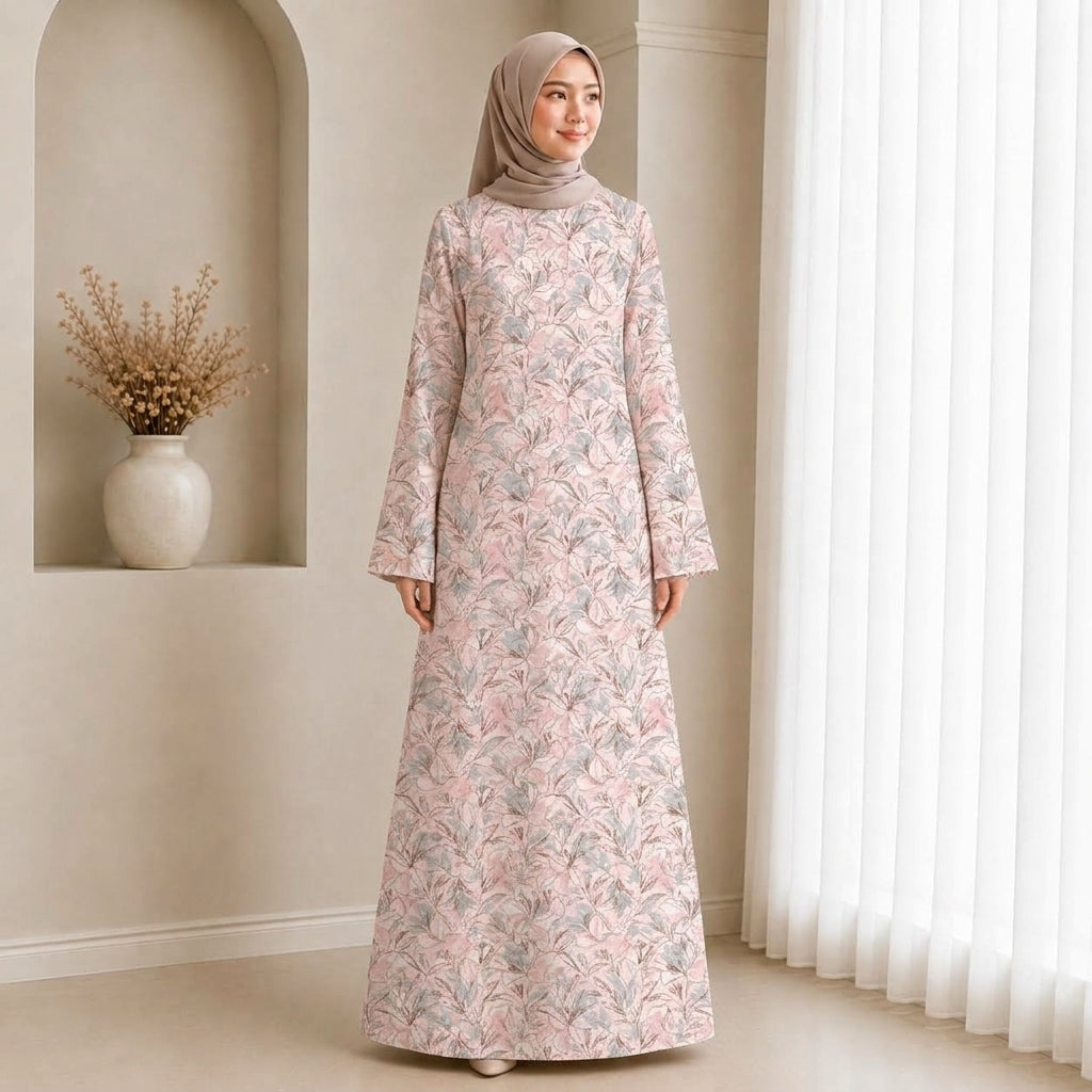 PREMIUM DELICATE FLORAL PRINTED MUSLIMAH JUBAH