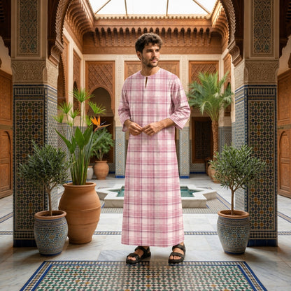 PREMIUM MODERN TARTAN PLAID PRINTED ROUND NECK MUSLIM JUBAH
