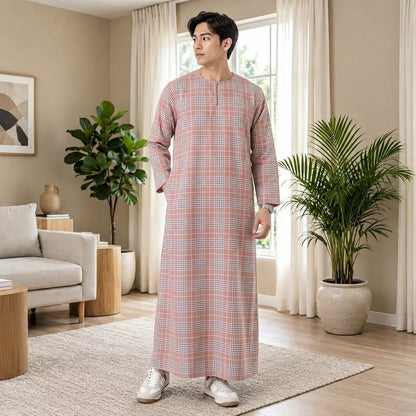PREMIUM GRID PRINTED ROUND NECK MUSKIM JUBAH