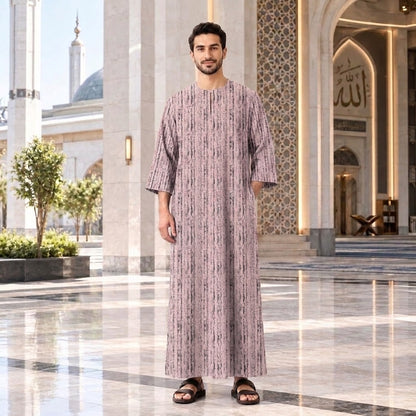PREMIUM MINIMALIST ABSTRACT VERTICAL PRINTED ROUND NECK MUSLIM JUBAH