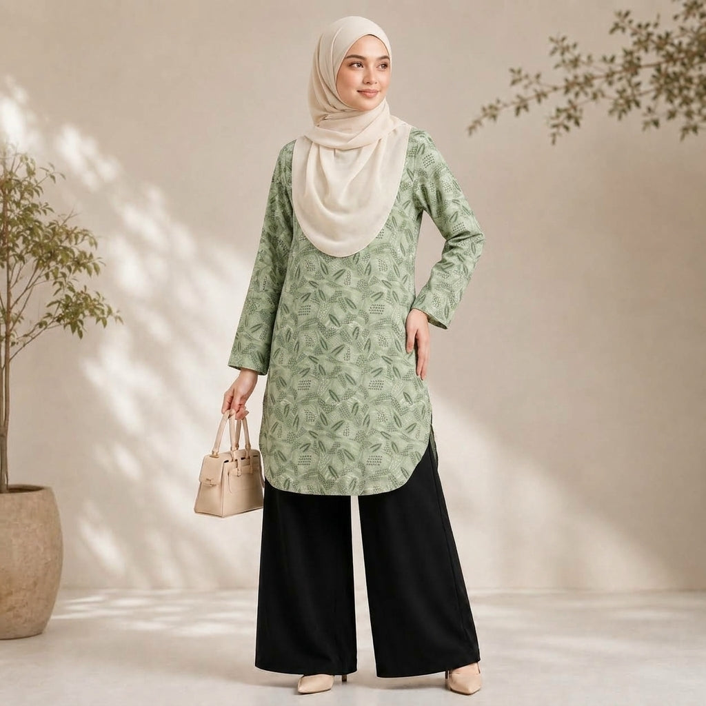 PREMIUM EXCLUSIVE LEAF PRINTED LONG BLOUSE