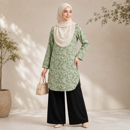 PREMIUM EXCLUSIVE LEAF PRINTED LONG BLOUSE