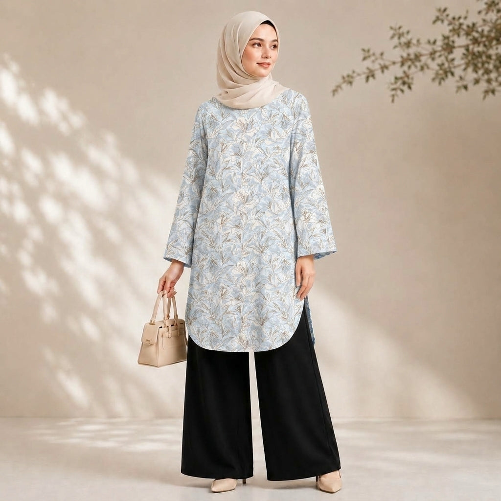 PREMIUM DELICATE FLORAL PRINTED LONG BLOUSE