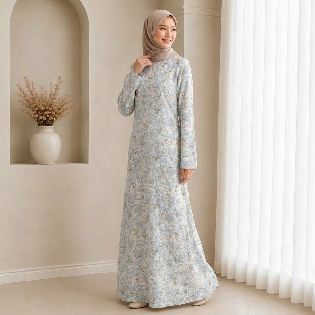 PREMIUM DELICATE FLORAL PRINTED MUSLIMAH JUBAH
