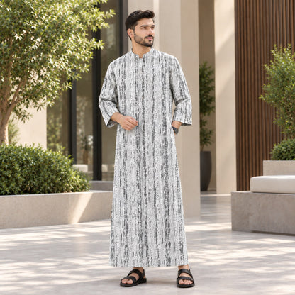 PREMIUM MINIMALIST ABSTRACT VERTICAL PRINTED BAND COLLAR MUSLIM JUBAH