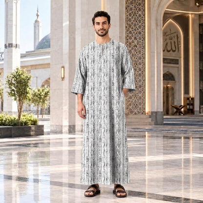 PREMIUM MINIMALIST ABSTRACT VERTICAL PRINTED ROUND NECK MUSLIM JUBAH