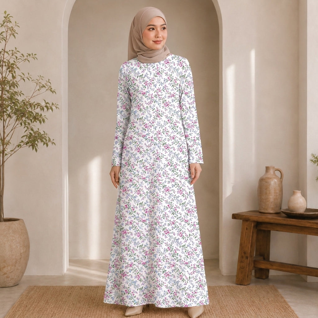 PREMIUM SOFT FLORAL PRINTED MUSLIMAH JUBAH