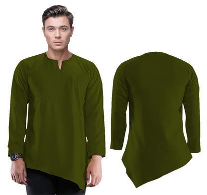 Baju Koko Kurta Pria Kerah V Cut Style Polos Tangan Panjang