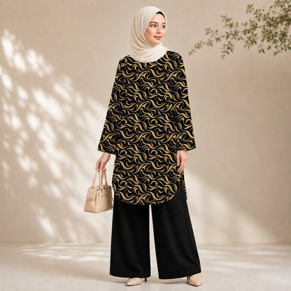 PREMIUM ABSTRACT SWIRL PRINTED LONG BLOUSE