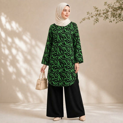 PREMIUM ABSTRACT SWIRL PRINTED LONG BLOUSE